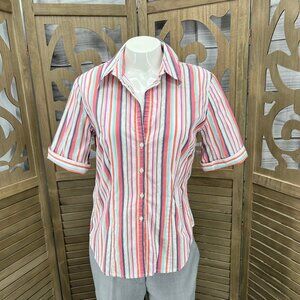 New York & Company Striped Short Sleeve Button Down Shirt Size S
